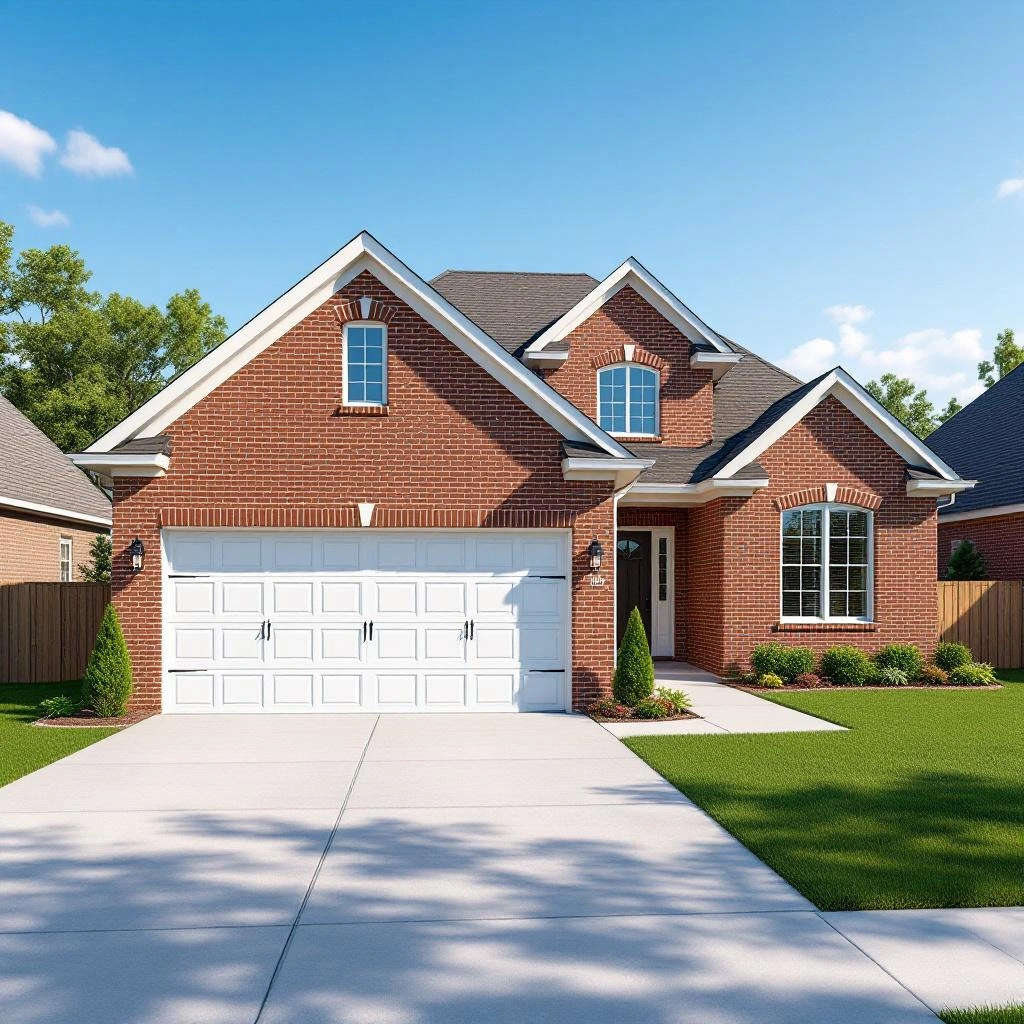 New three-car garage with cedar accents and matching asphalt shingle roof